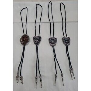 Lot of 4 Vintage SSI Western Bolo Ties USA Genuine Turquoise Coral Steer Bronco